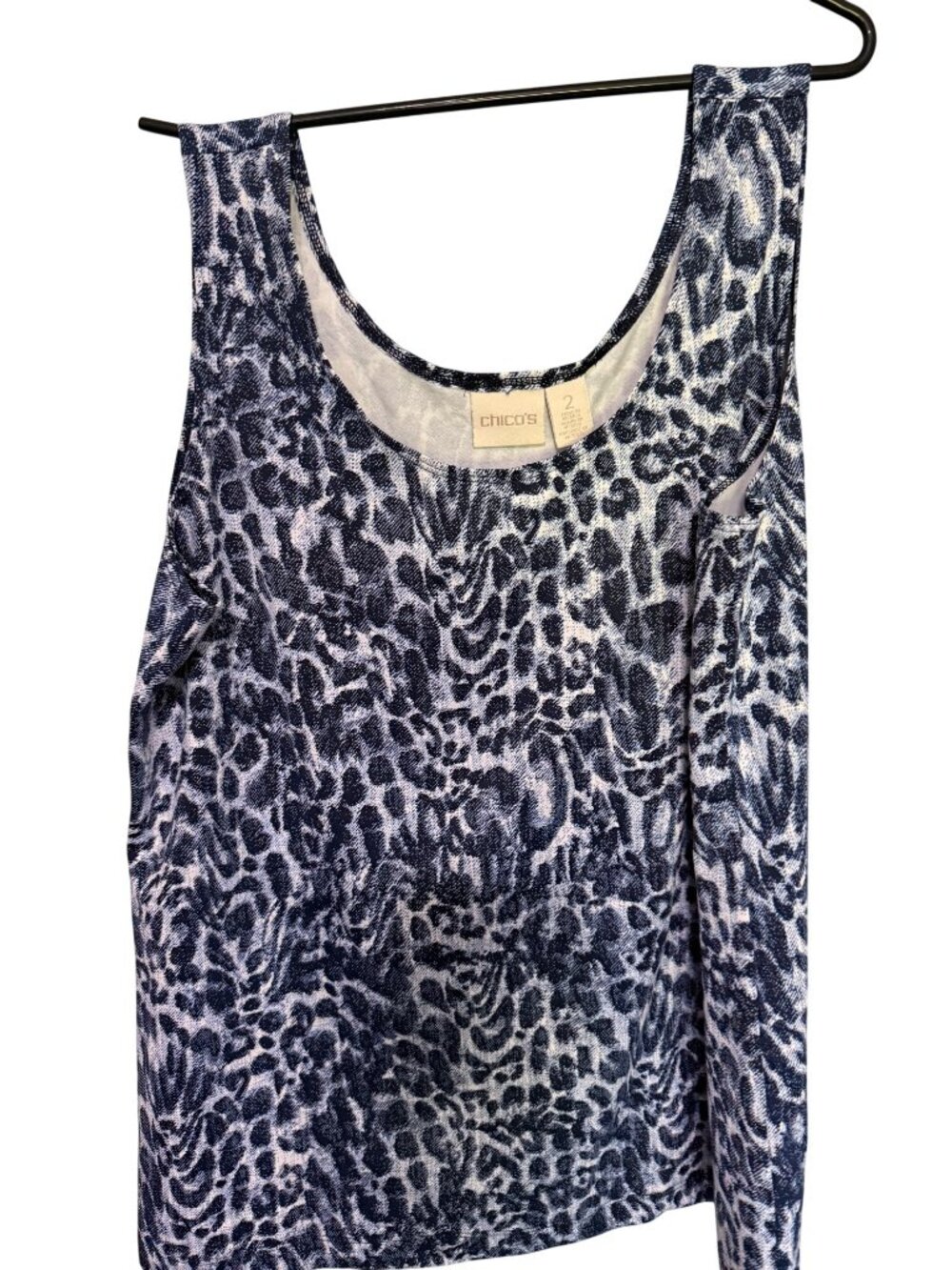 Chico's Tank Top Navy White Leopard Print Womans 2/L